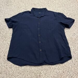 J Crew Short Sleeve Gauze Shirt XXL Navy Blue Preppy Coastal Casual Beachy
